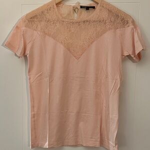 Maje Pink Lace Short Sleeve Top